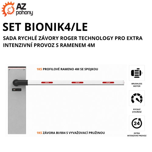 SET BIONIK4/LE - sada rychlé závory Roger Technology pro extra intenzivní provoz s ramenem 4m